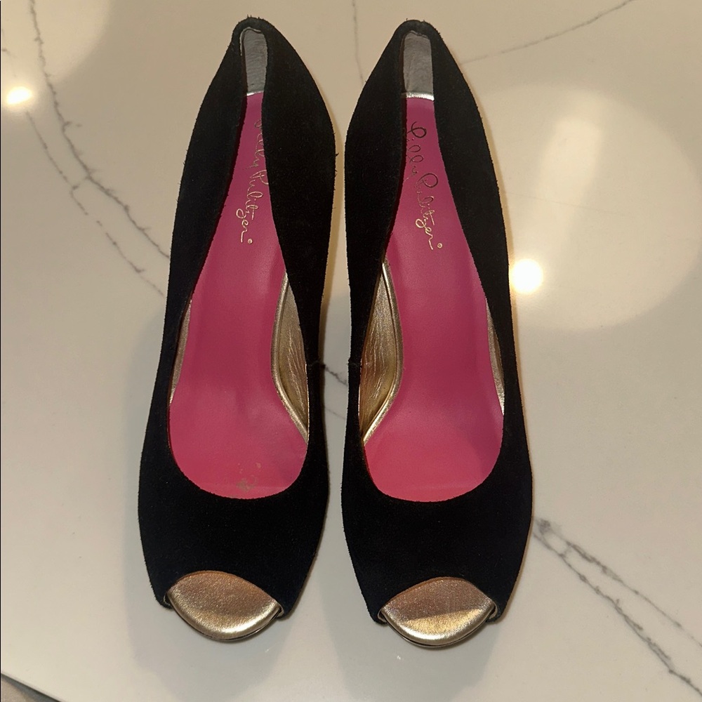 Lilly Pulitzer Black Peep-Toe Wedges